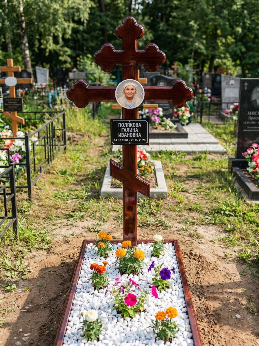 Портрет на памятнике в Ярославле — Цветной портрет на овале 130×180 мм — на деревянный крест