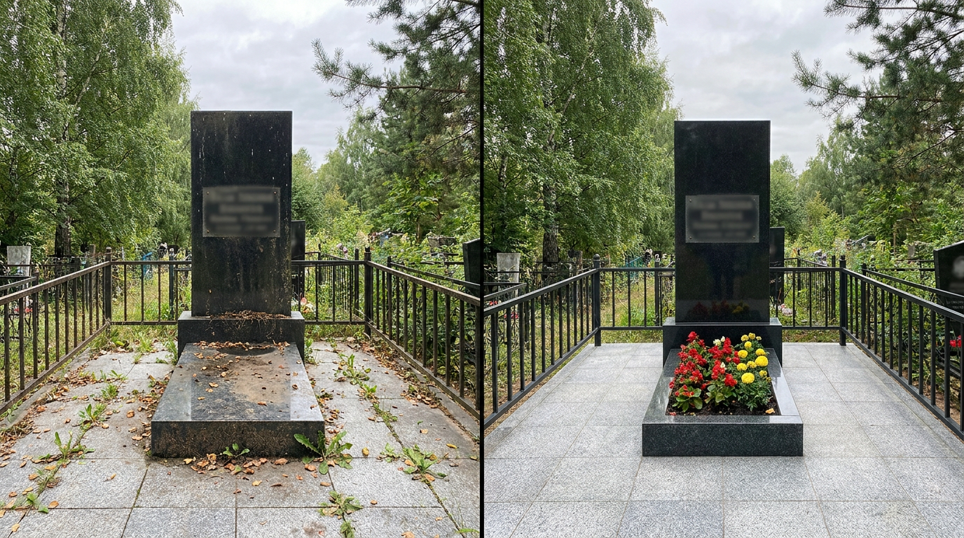 Уборка могилы в Ярославле — пример 2